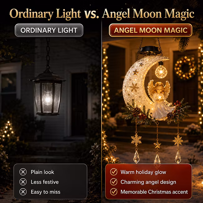 ✨ Angel Moon Christmas Solar Hanging Light – Warm Golden Glow