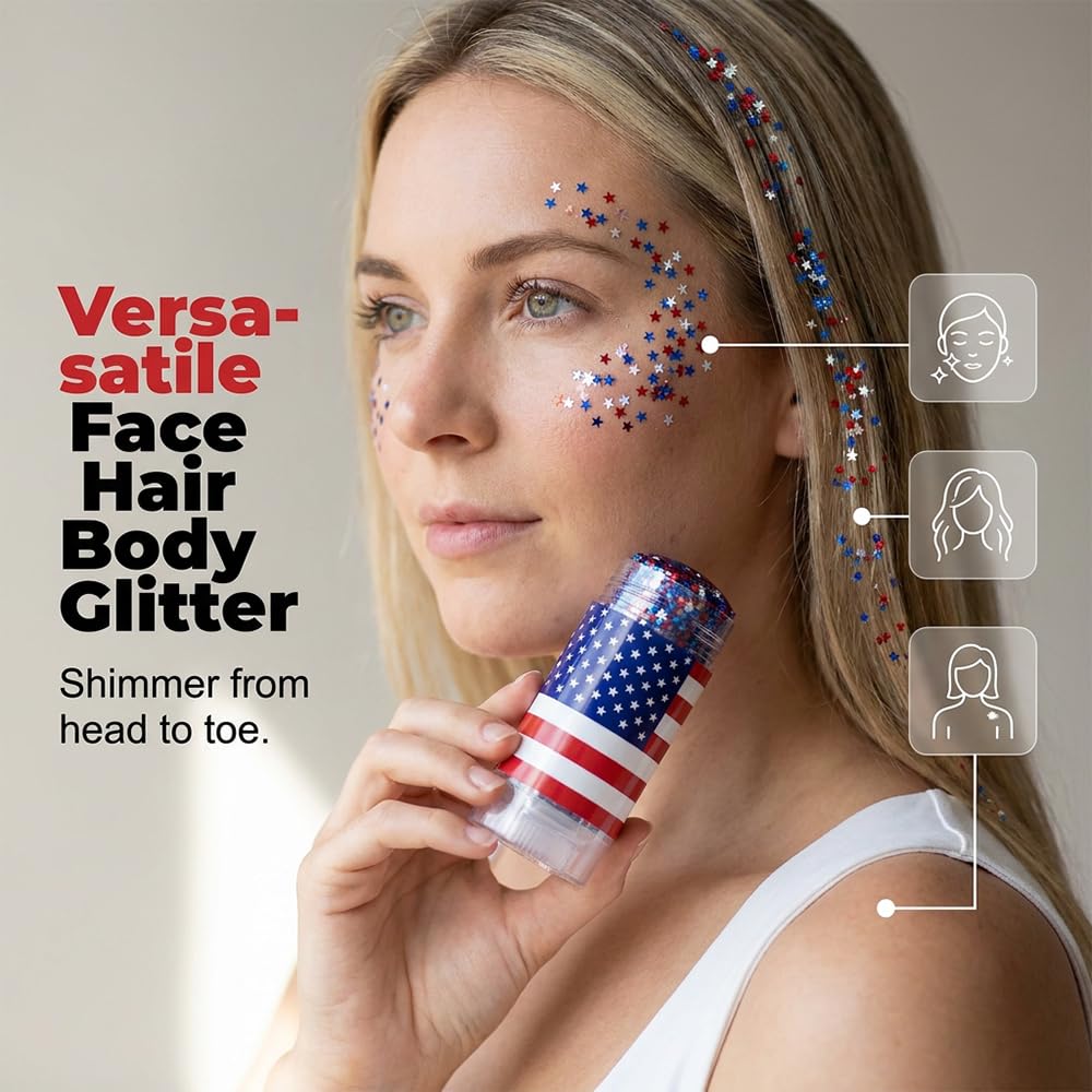 Patriotic Red White Blue Glitter Stick 🇺🇸💫