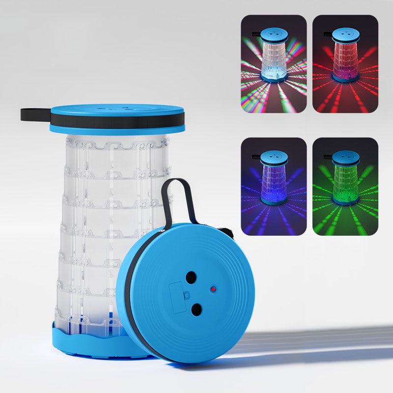 🔥 LAST DAY 49% OFF 🔥 2-in-1 RGB Light-Up Retractable Camping Stool ✨ Portable Folding Seat for Outdoor & Night Fishing 🏕️