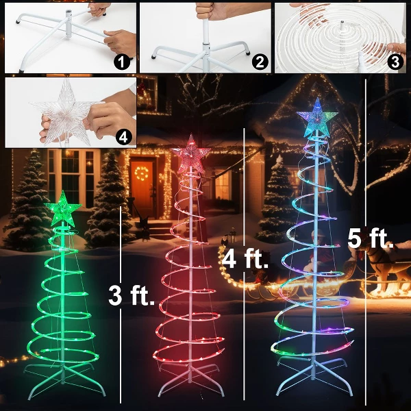 Spiral tree size comparison – 3ft, 4ft, 5ft