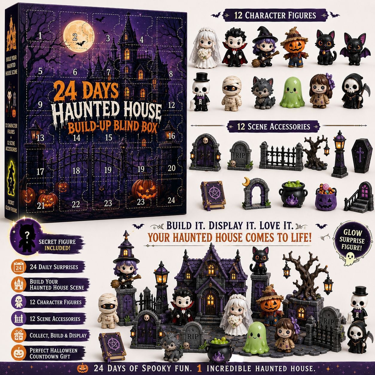 Haunted House Advent Calendar 2026 – 24 Day Halloween Countdown with Spooky Mini Figures, Creepy Tabletop Decorations & Haunted Party Supplies for Home Display