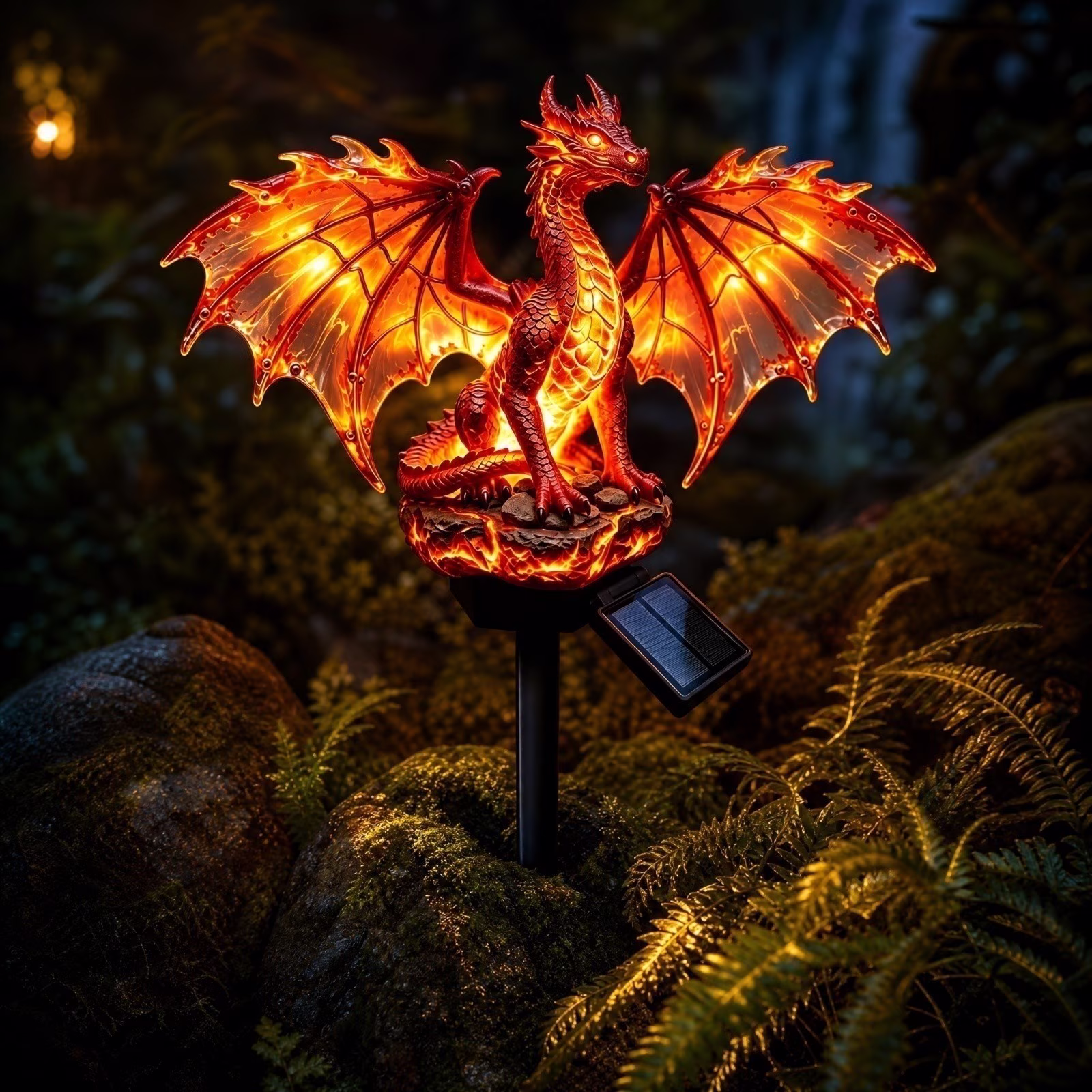 🐉 Golden Ember Dragon — Solar‑Powered Magic for Your Garden