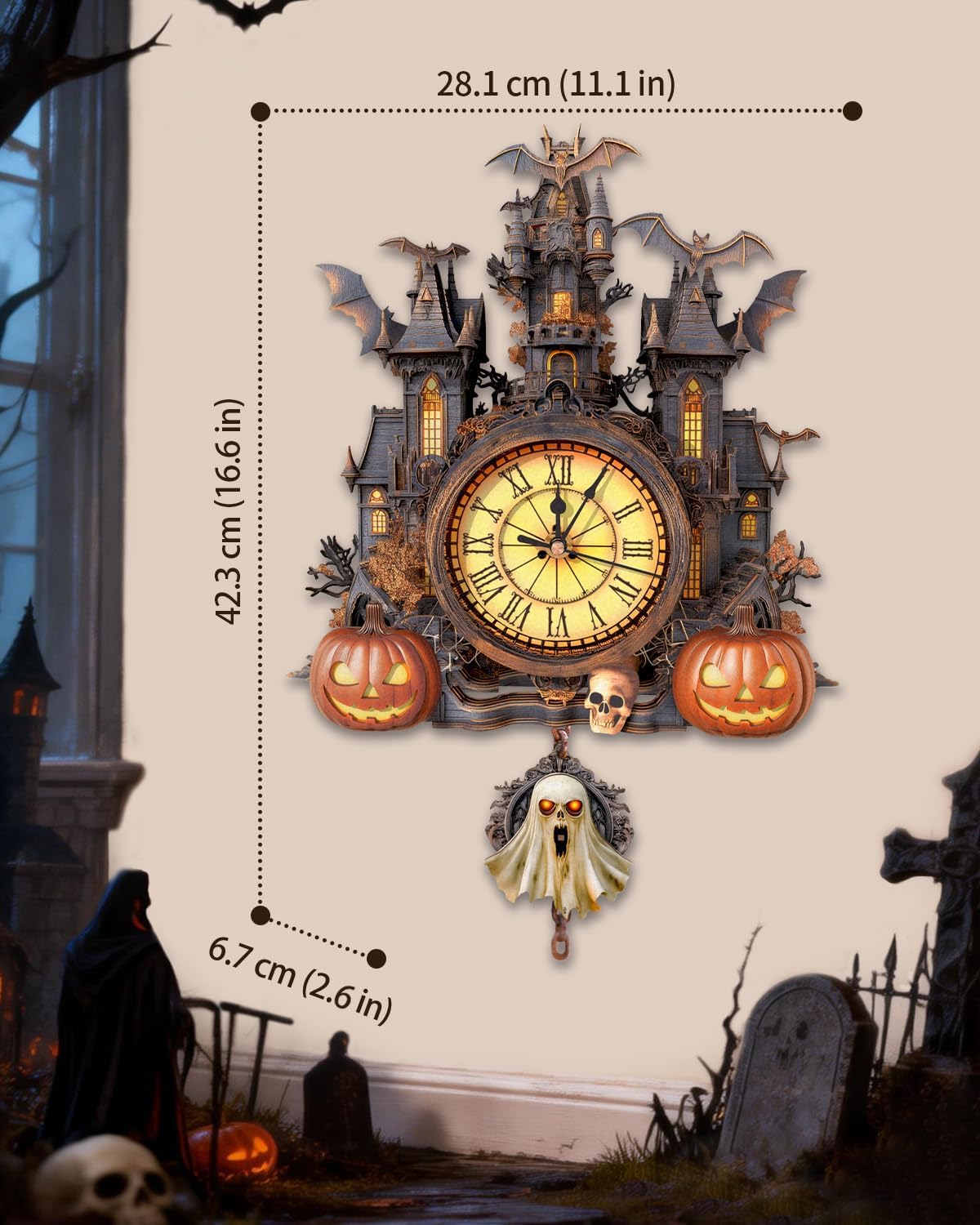 🎃 Halloween Castle 3D Wooden Puzzle Clock – Build & Display
