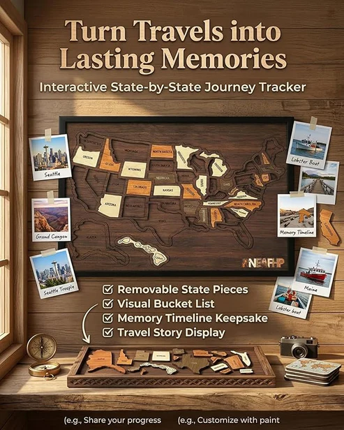 Wooden USA Travel Tracker Map 🗺️✨