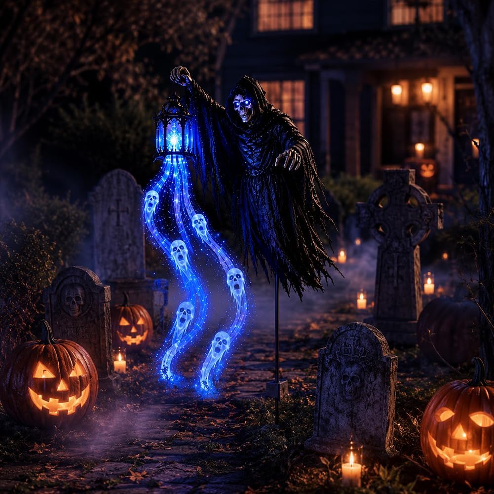 🔥 LAST DAY 49% OFF! 🎃 Animated Spirit-Flow Reaper Solar Light — Spooky Halloween Yard Decor 👻
