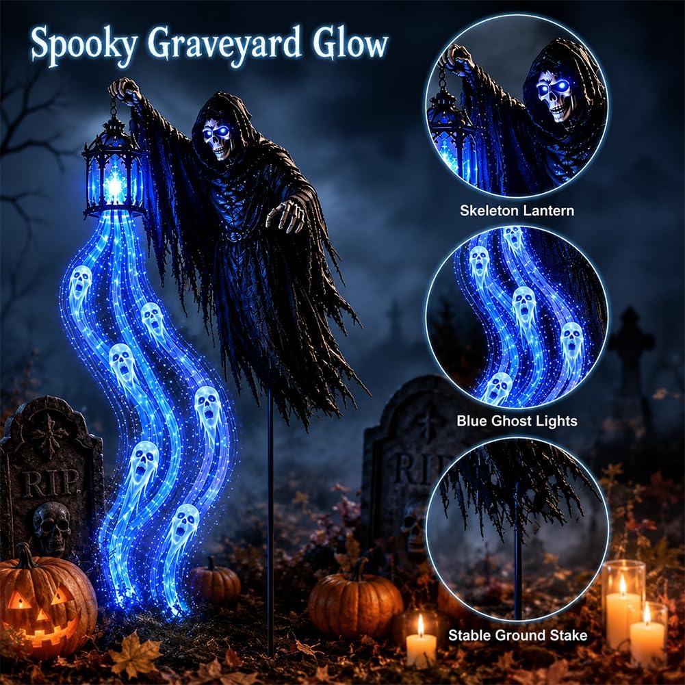 🔥 LAST DAY 49% OFF! 🎃 Animated Spirit-Flow Reaper Solar Light — Spooky Halloween Yard Decor 👻