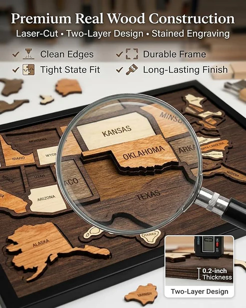 Wooden USA Travel Tracker Map 🗺️✨