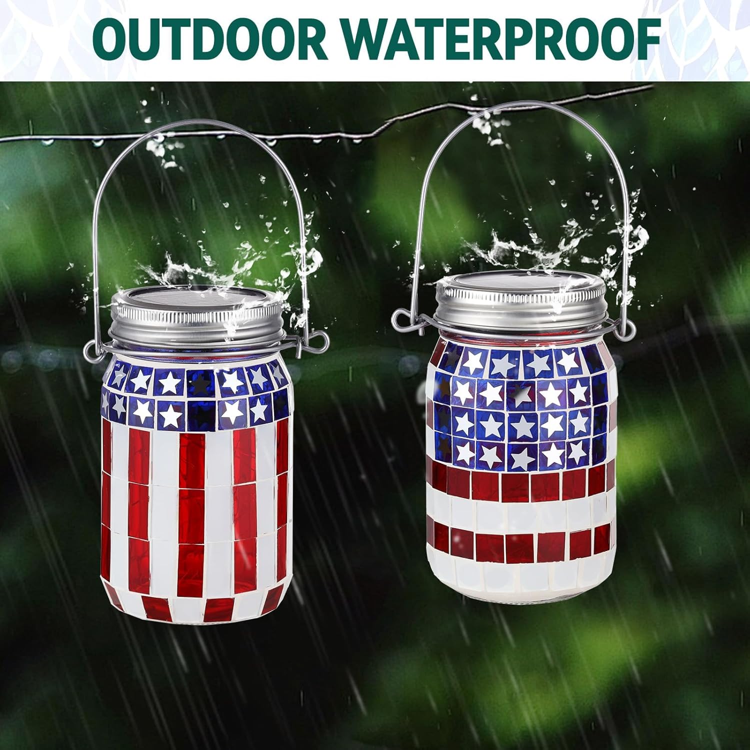 American Flag Mosaic Solar Hanging Lantern 🇺🇸🏮