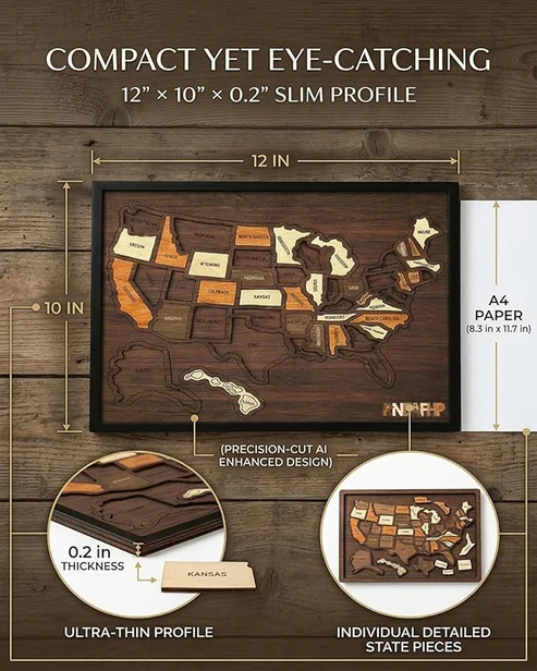 Wooden USA Travel Tracker Map 🗺️✨