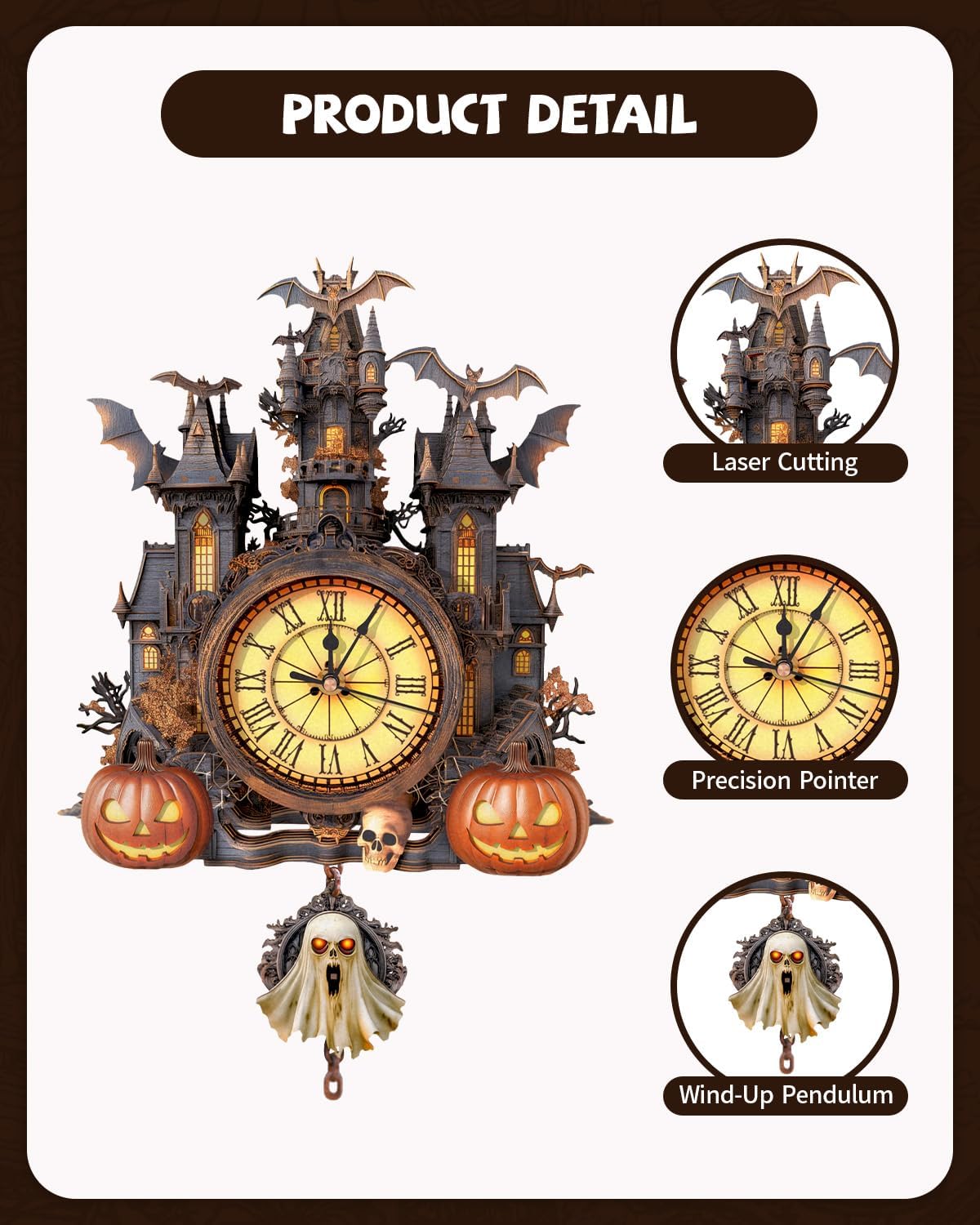 🎃 Halloween Castle 3D Wooden Puzzle Clock – Build & Display