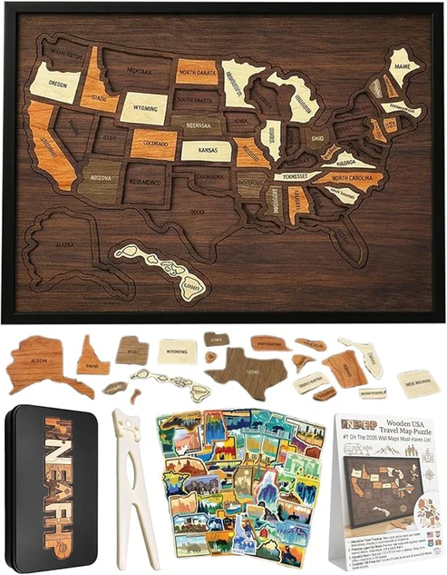 Wooden USA Travel Tracker Map 🗺️✨