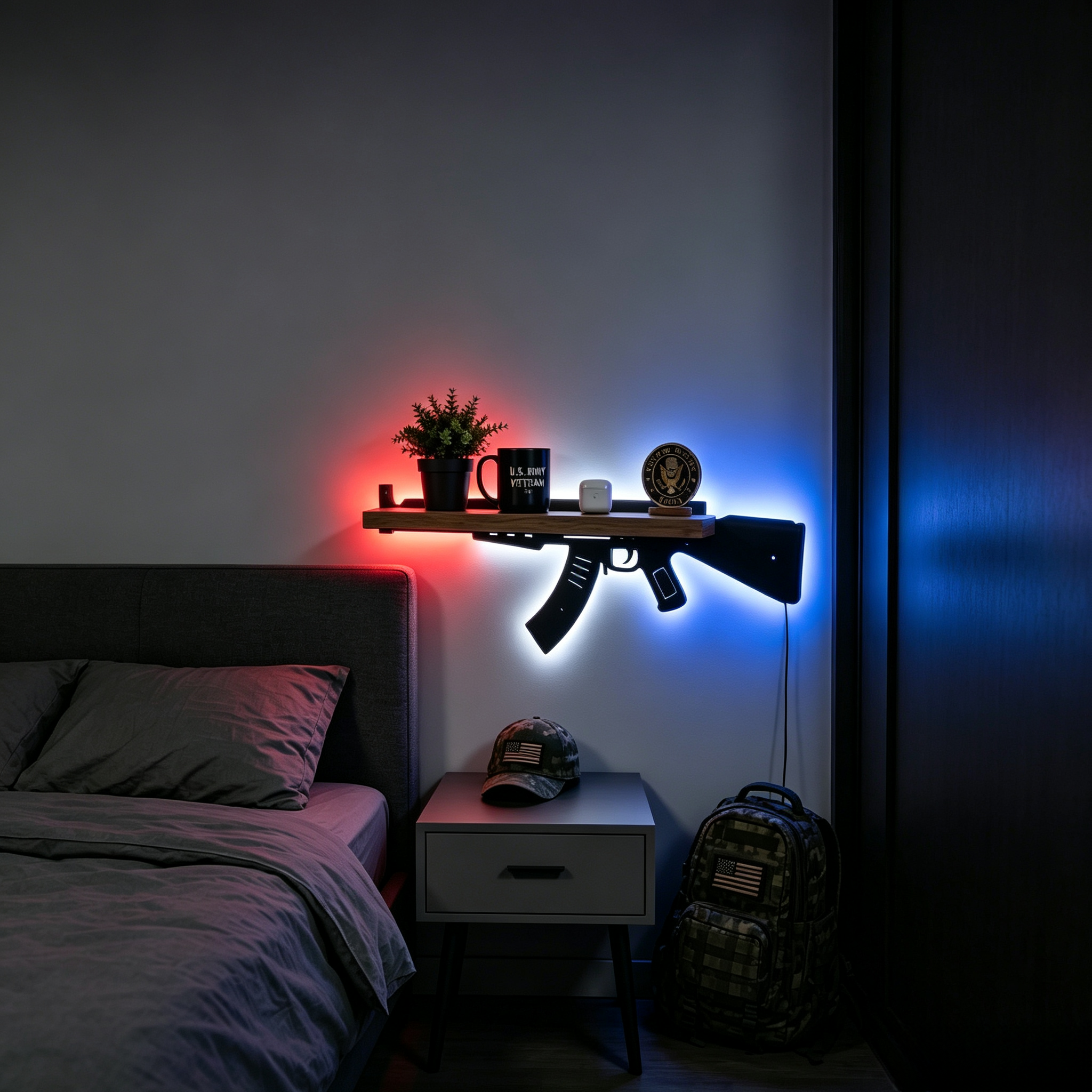 🏗️ GUNSHELF – LED Backlit Floating Wall Shelf
