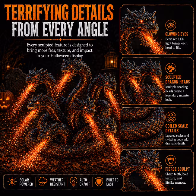 🐉 Orochi – Multi-Headed Dragon Solar Light for Halloween Yards