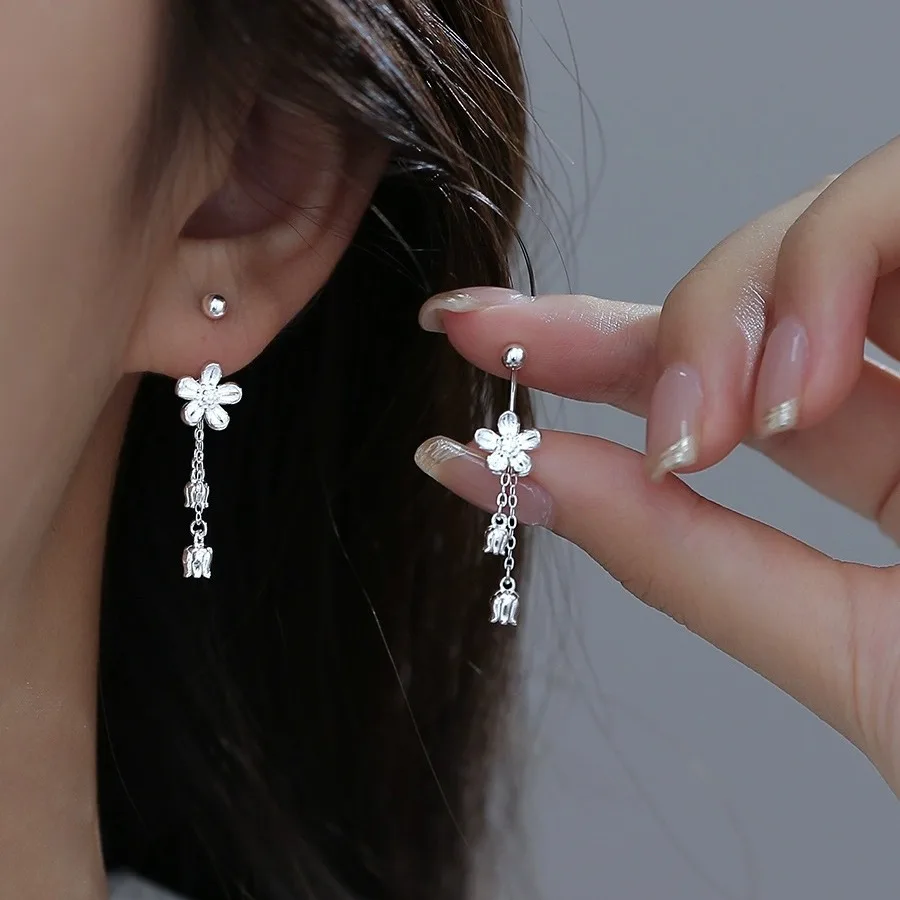 925 Sterling Silver Vintage Lotus Earrings for Women Cute Sweet Screw Design Silver Color Bowknot Earrings Vintage Jewelry Gifts