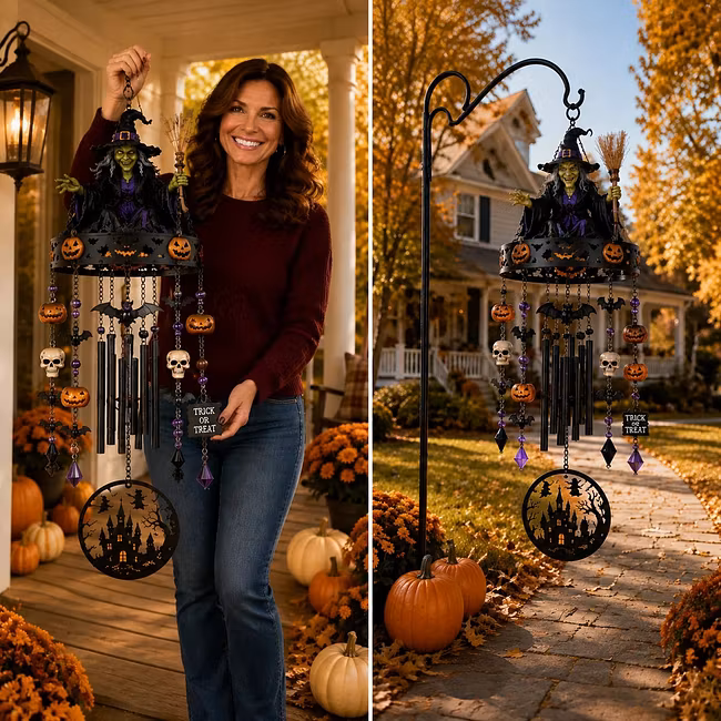🧙‍♀️ Enchanted Witch Wind Chime – Hand-Painted Fall Centerpiece
