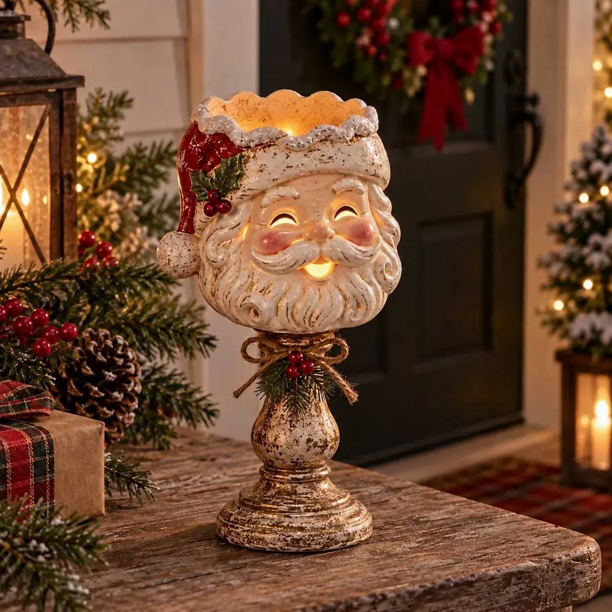 🎄 Christmas Heirloom Glow Candle Holder – Vintage Holiday Tabletop Decor