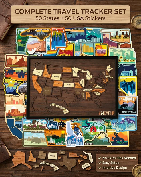 Wooden USA Travel Tracker Map 🗺️✨