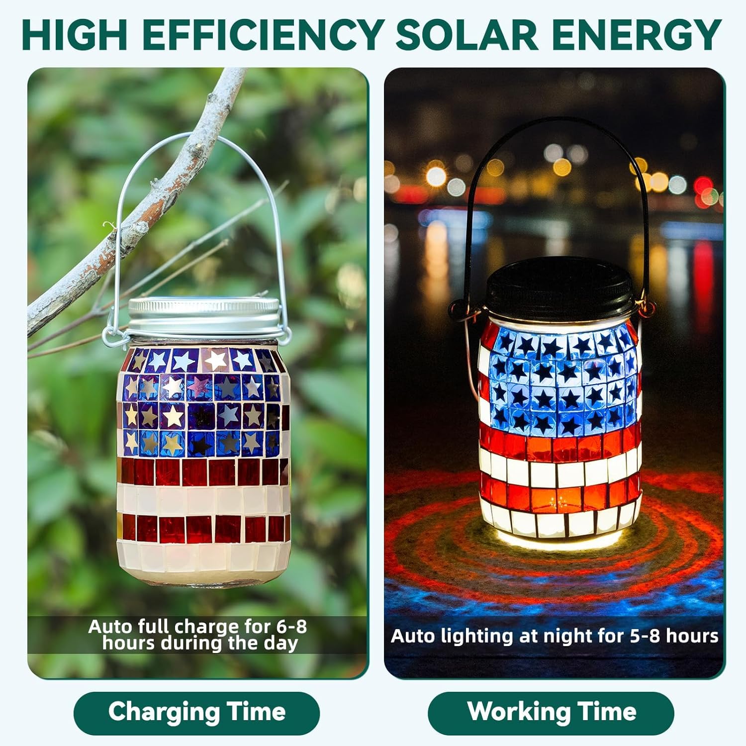 American Flag Mosaic Solar Hanging Lantern 🇺🇸🏮