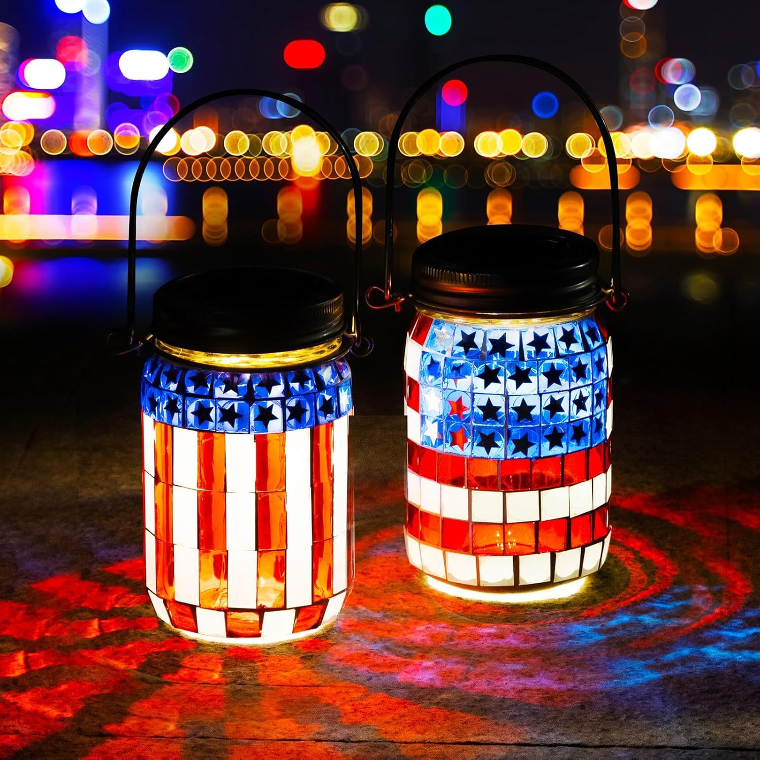 American Flag Mosaic Solar Hanging Lantern 🇺🇸🏮