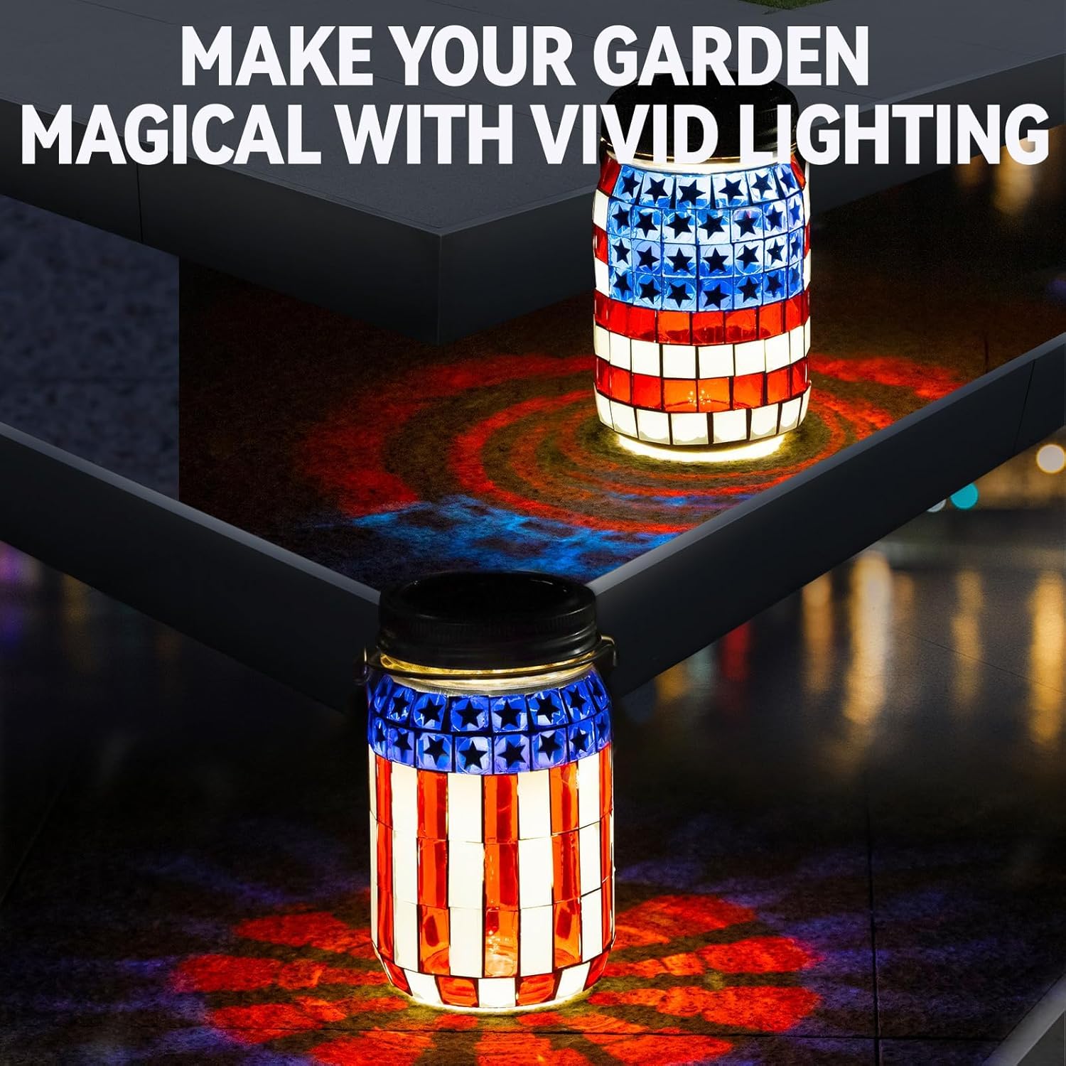 American Flag Mosaic Solar Hanging Lantern 🇺🇸🏮