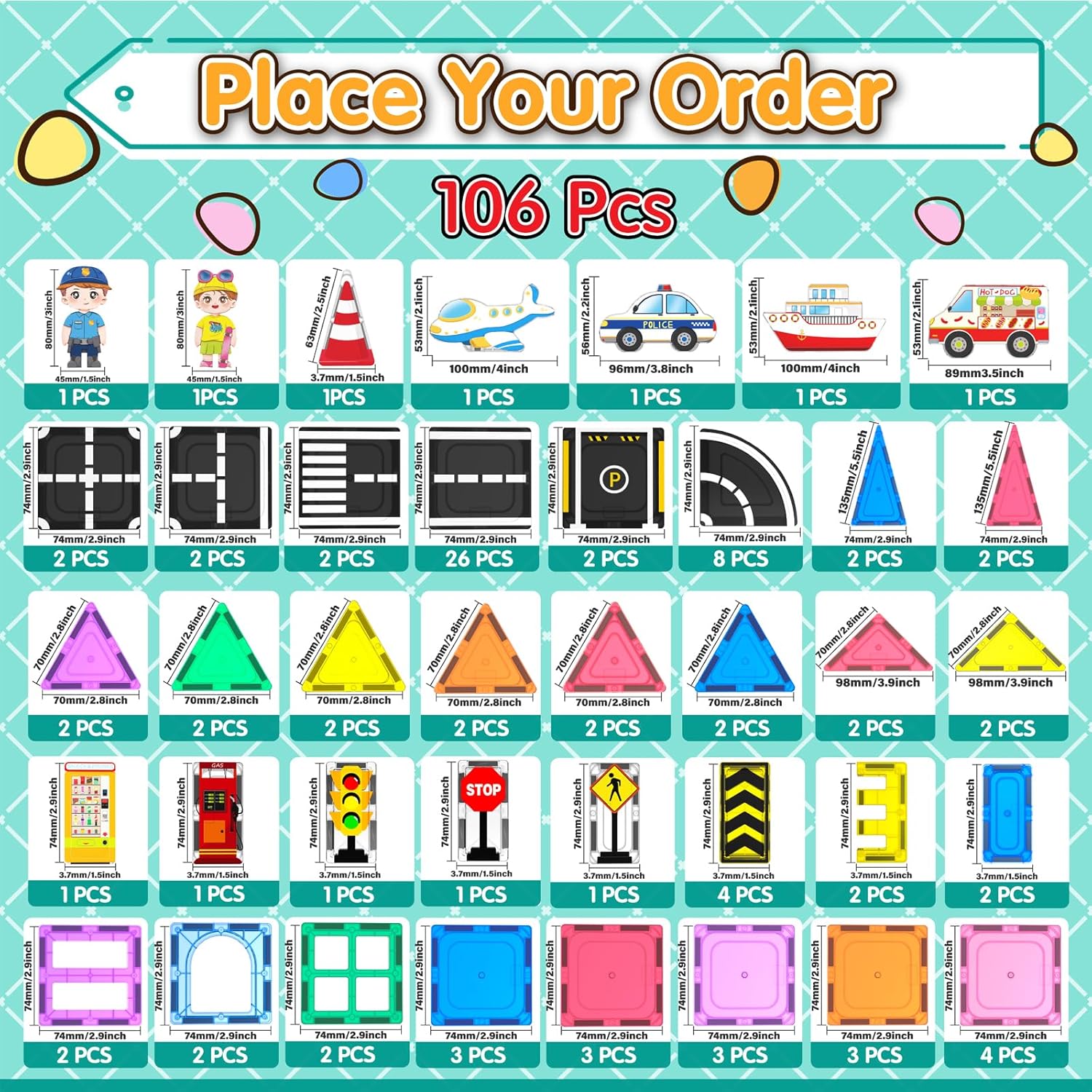 38PCS City Traffic Magnetic Tiles Set 🚦🧩