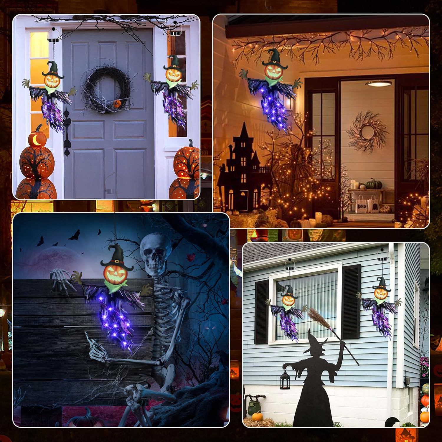 🎃 Solar Pumpkin Hanging Light – Green & Purple Halloween Glow