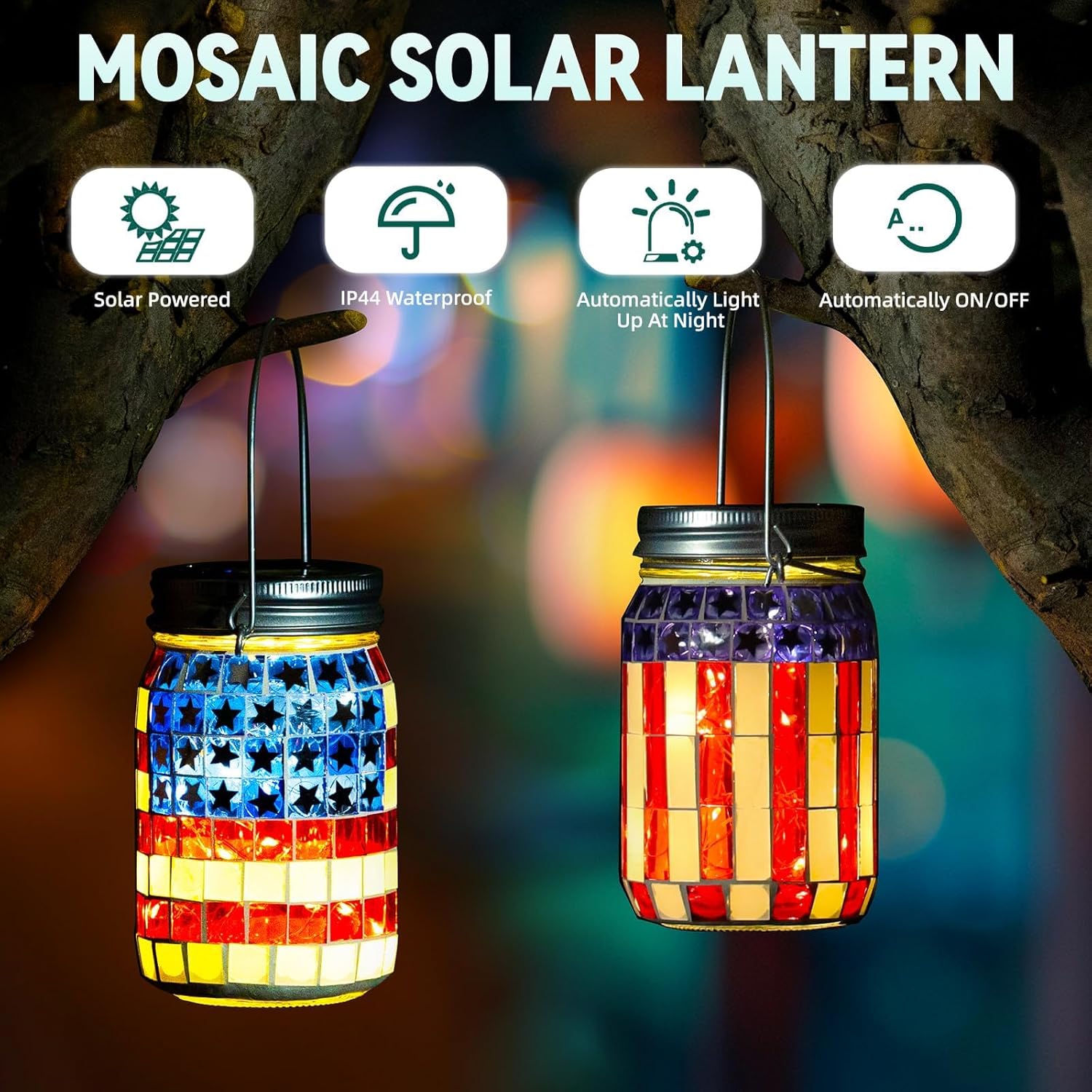 American Flag Mosaic Solar Hanging Lantern 🇺🇸🏮