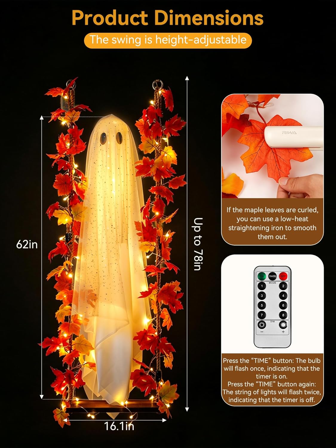 👻 A Floating Ghost on a Maple Swing — With Lights That Glow