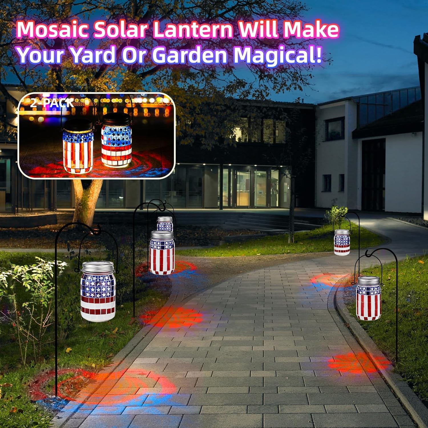American Flag Mosaic Solar Hanging Lantern 🇺🇸🏮