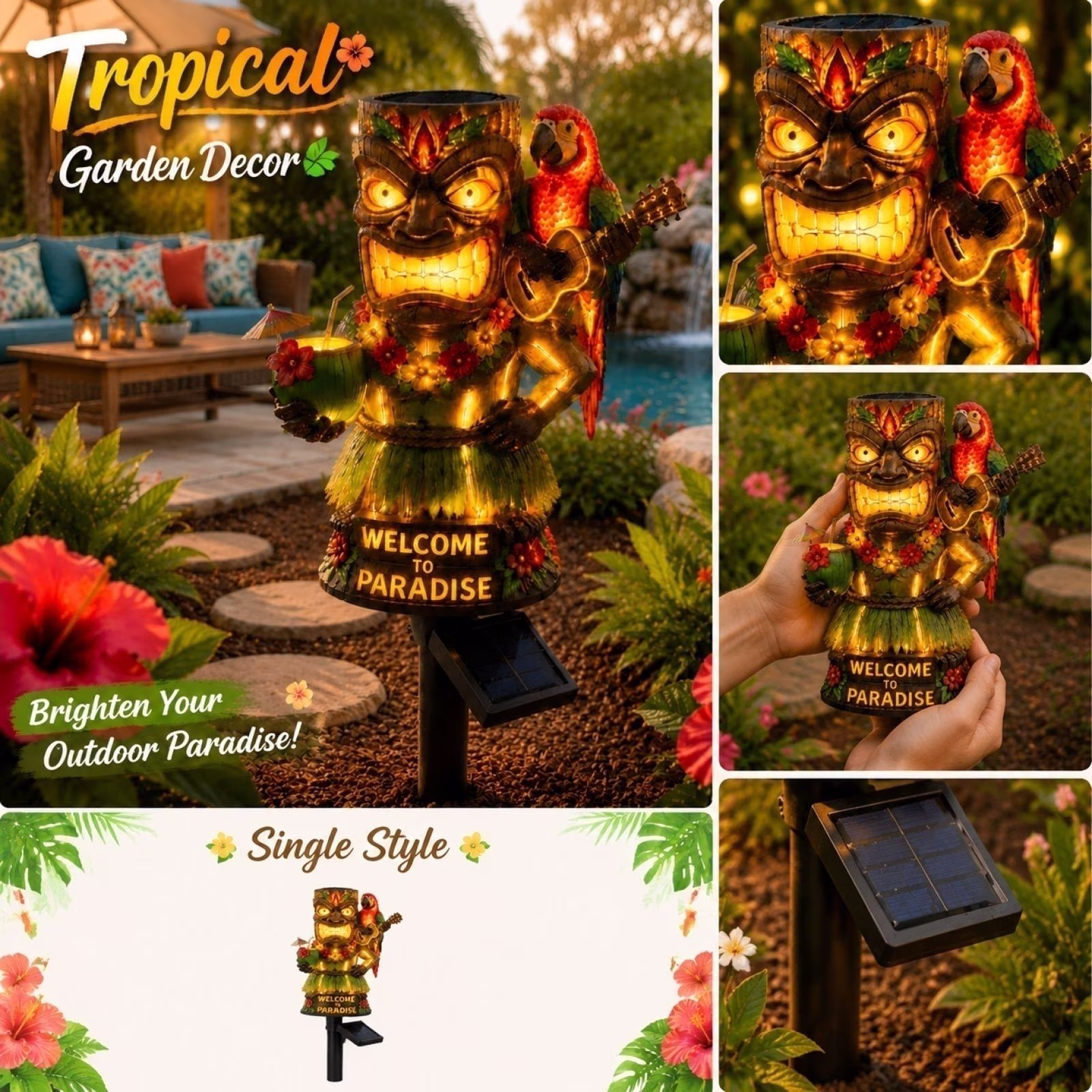 Hawaiian Tiki Solar Garden Stake Light – Bring Paradise to Your Yard 🌺🏝️✨