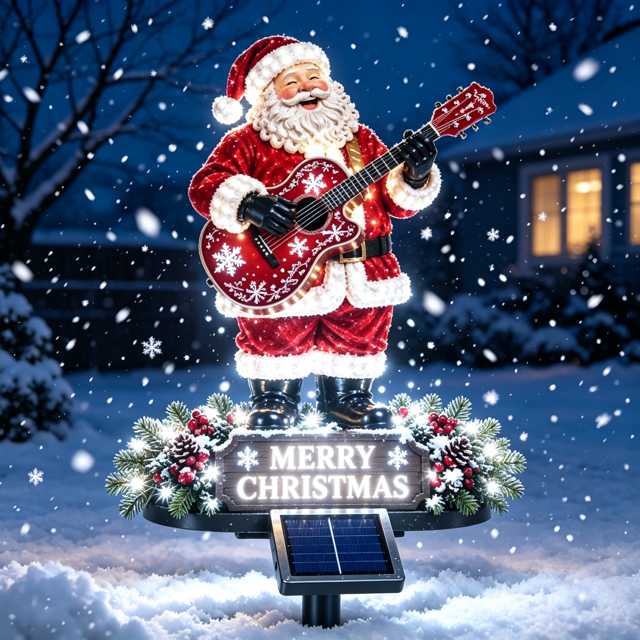 🎅 Guitar-Playing Santa Solar Stake Light – Merry Christmas Yard Decor