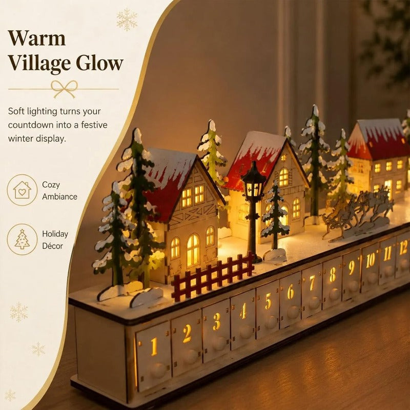 LAST DAY! 49% OFF 🔥 Handcrafted Wooden LED Christmas Village Advent Calendar ✨