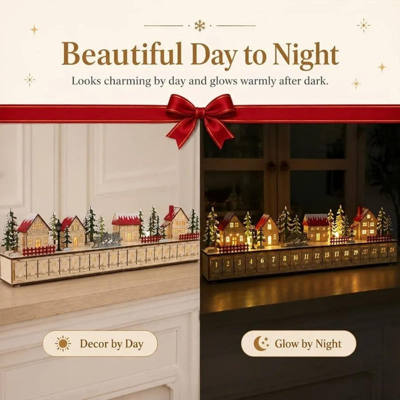 LAST DAY! 49% OFF 🔥 Handcrafted Wooden LED Christmas Village Advent Calendar ✨