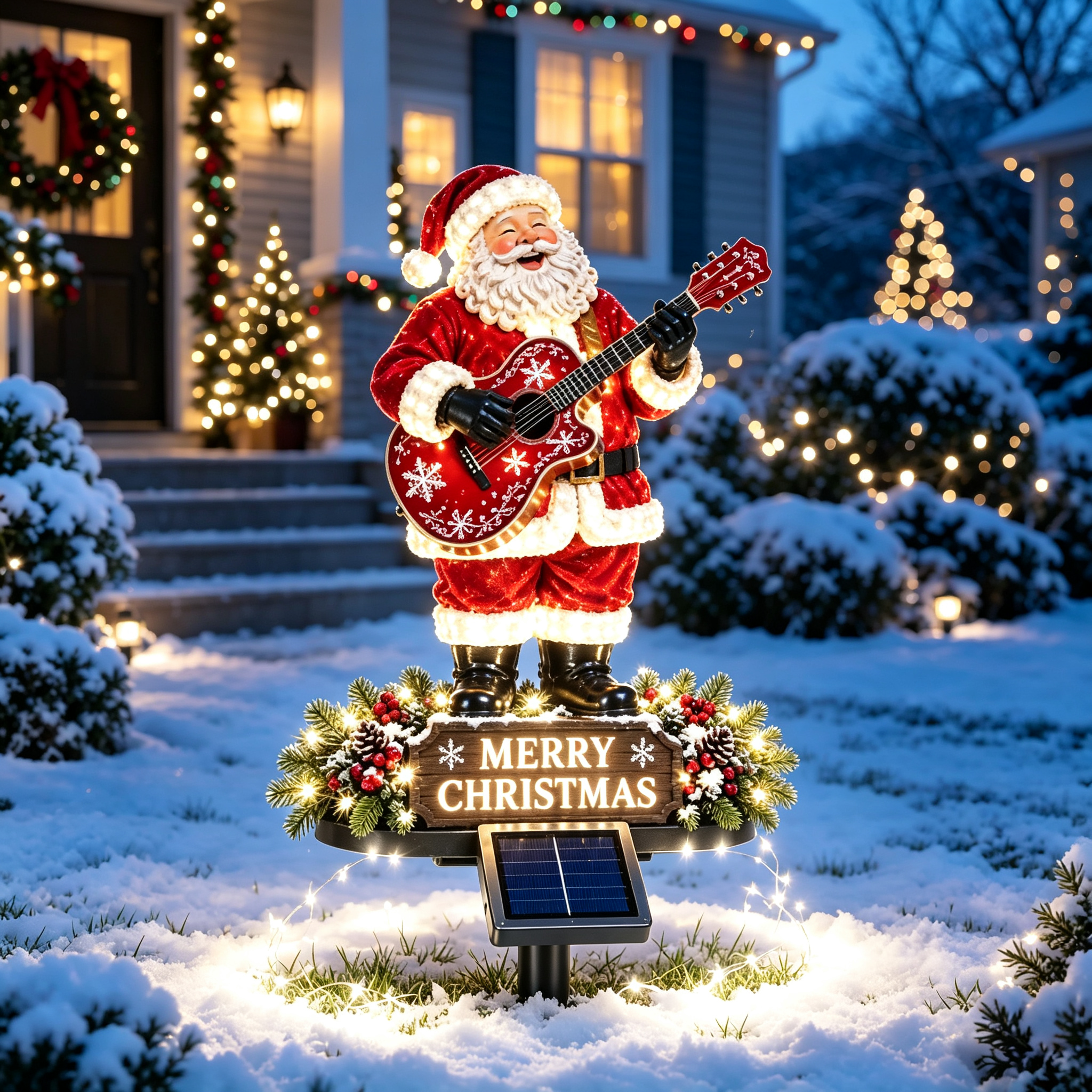 🎅 Guitar-Playing Santa Solar Stake Light – Merry Christmas Yard Decor