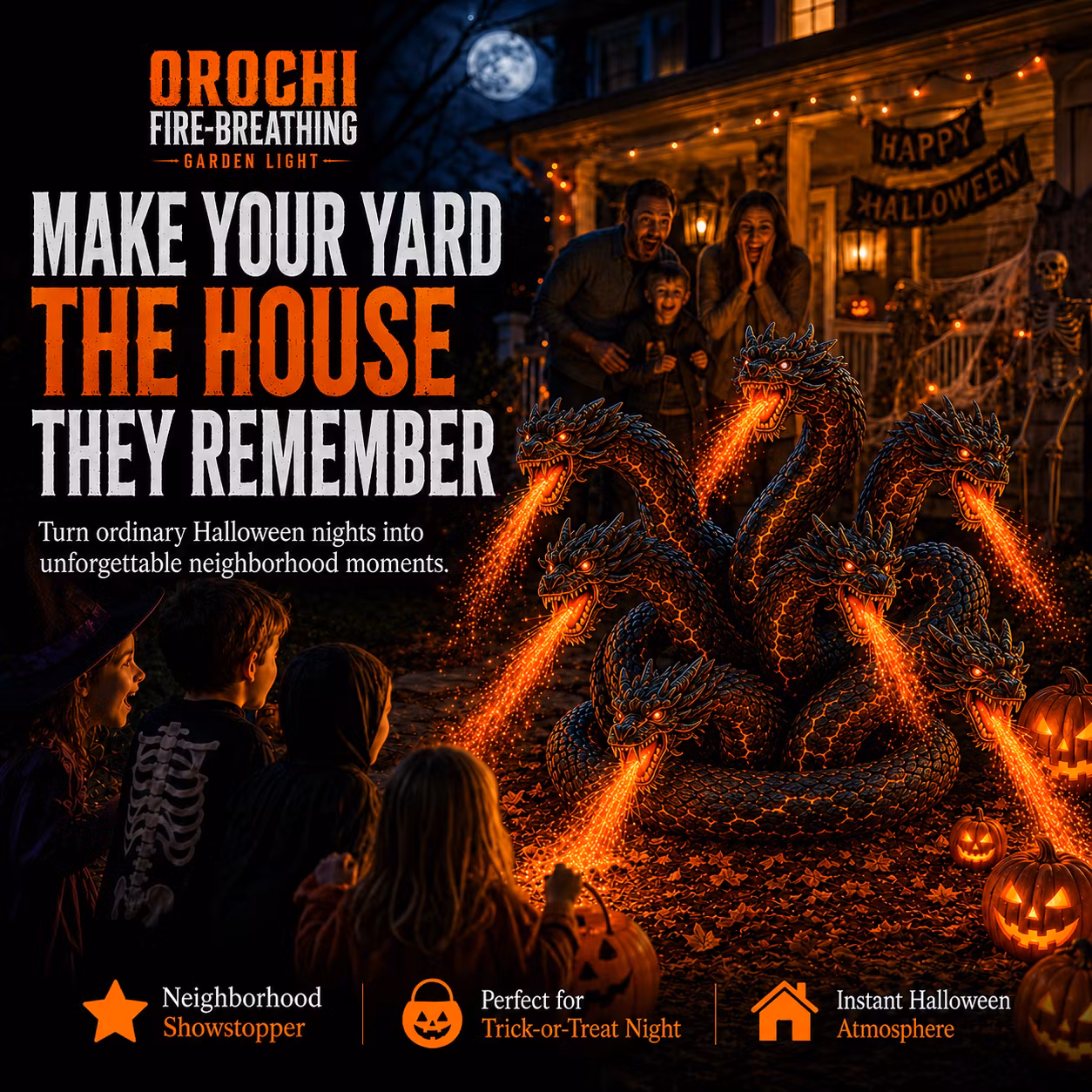 🐉 Orochi – Multi-Headed Dragon Solar Light for Halloween Yards