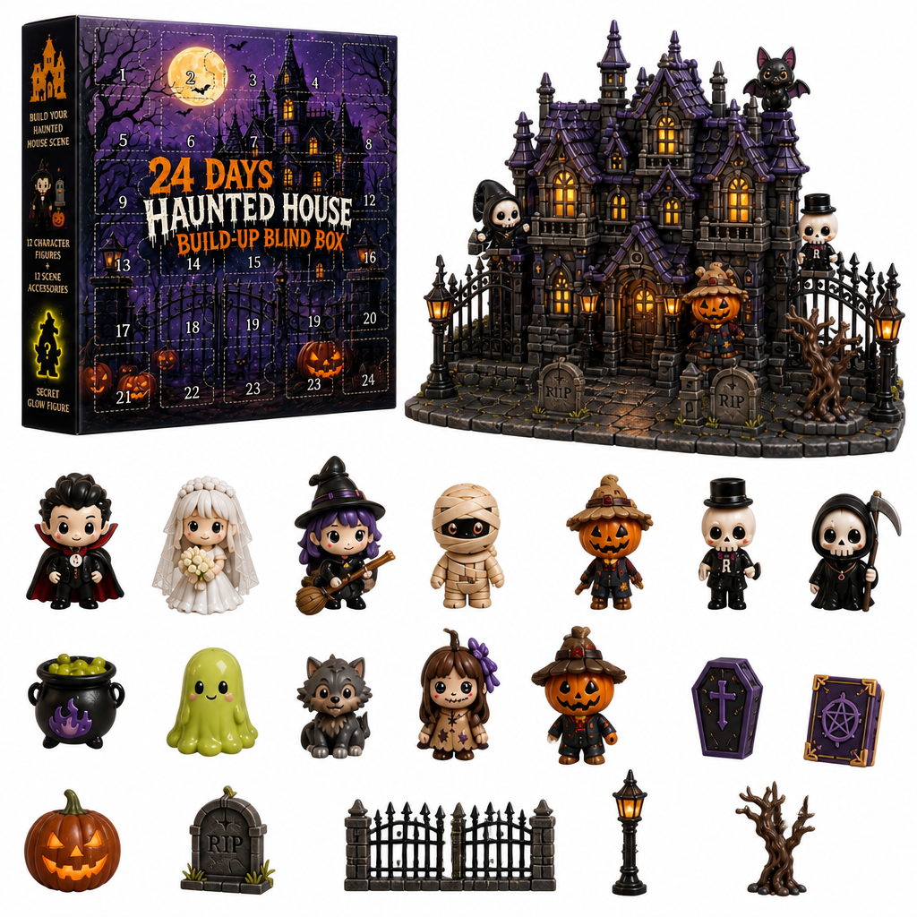 Haunted House Advent Calendar 2026 – 24 Day Halloween Countdown with Spooky Mini Figures, Creepy Tabletop Decorations & Haunted Party Supplies for Home Display