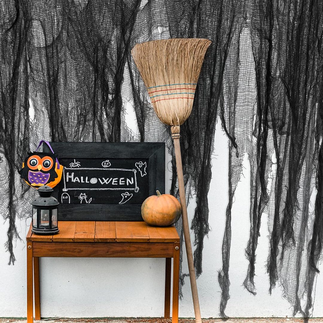 Creepy black gauze draped as Halloween party decoration