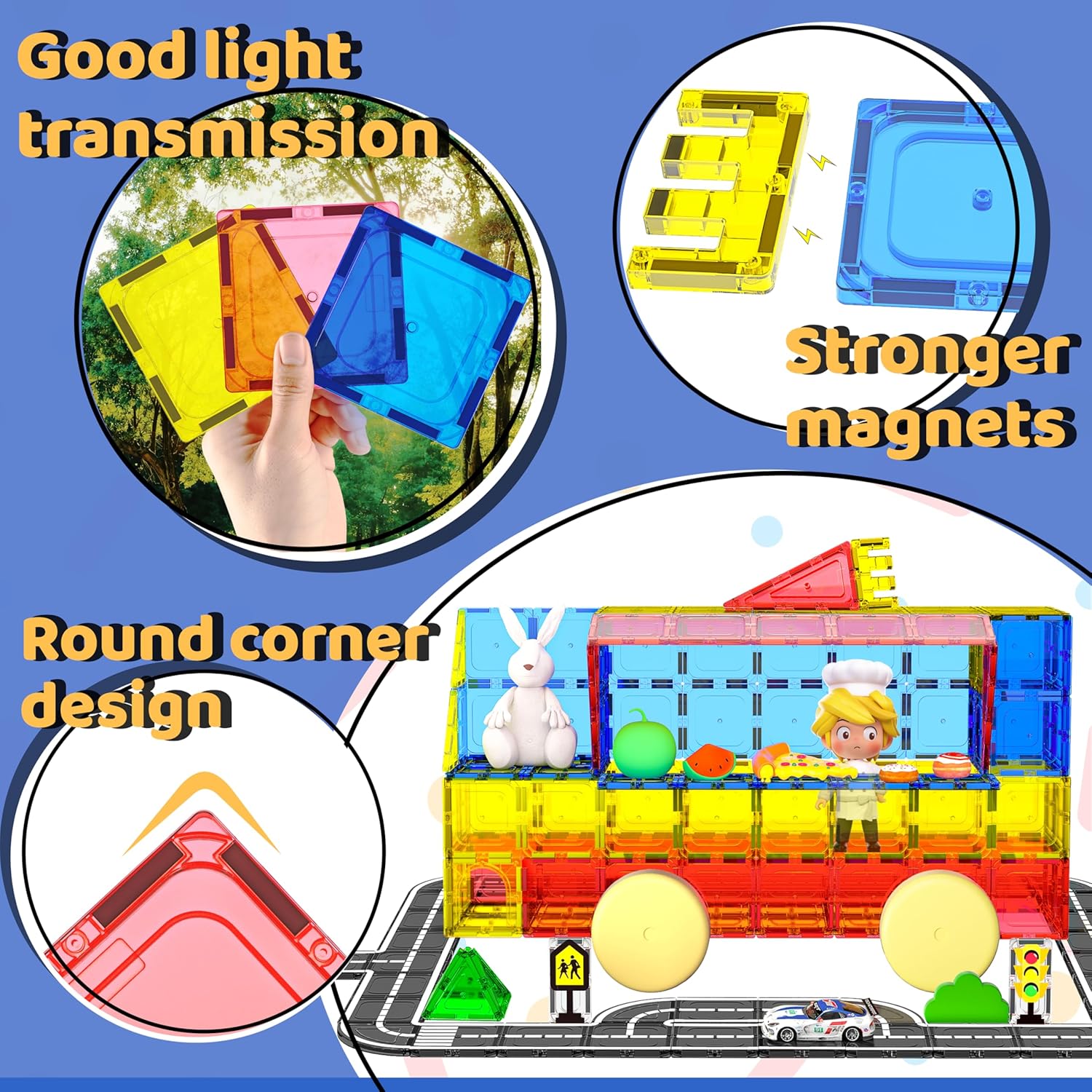 38PCS City Traffic Magnetic Tiles Set 🚦🧩