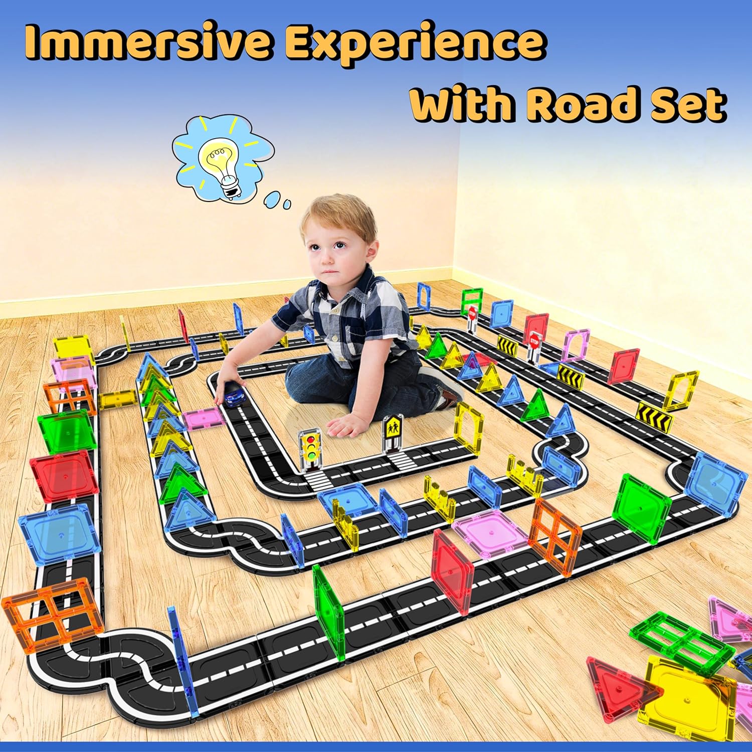 38PCS City Traffic Magnetic Tiles Set 🚦🧩