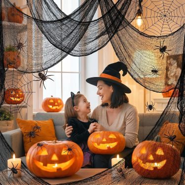 Creepy gauze Halloween decor scene