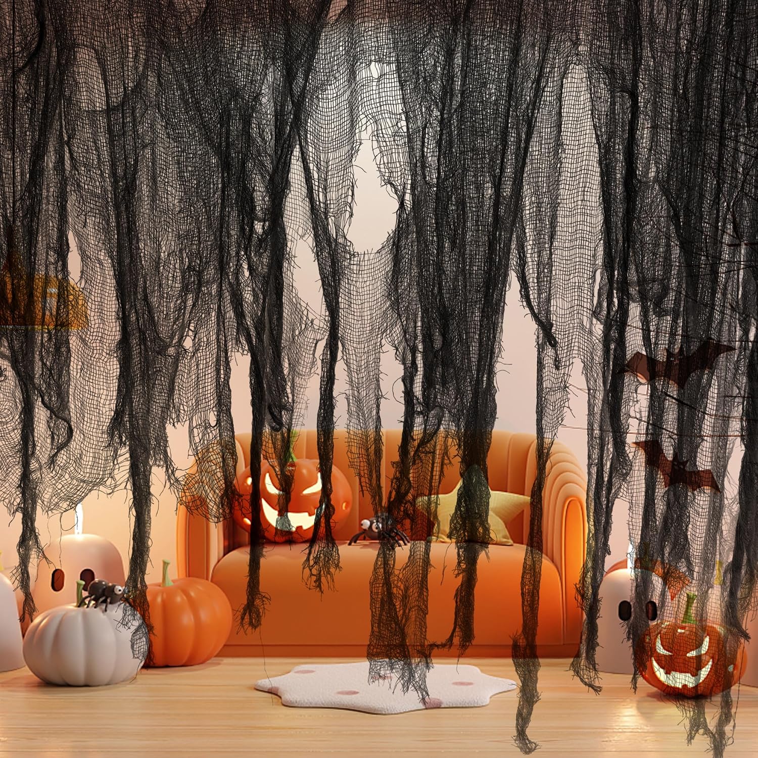 🔥 LAST DAY: 49% OFF! 🎃 Black Creepy Gauze - Scary Halloween Party Decor 🕸️💀