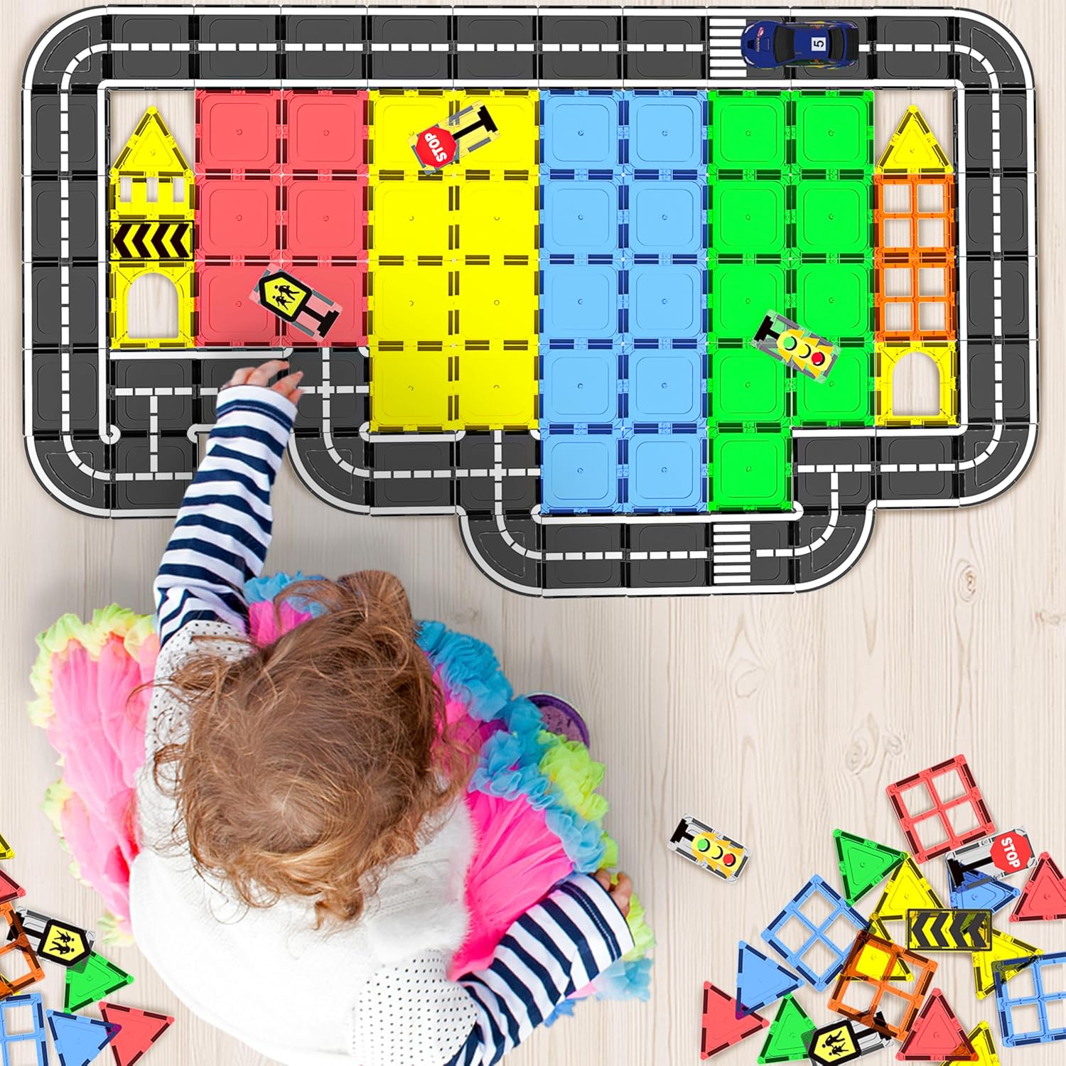 38PCS City Traffic Magnetic Tiles Set 🚦🧩