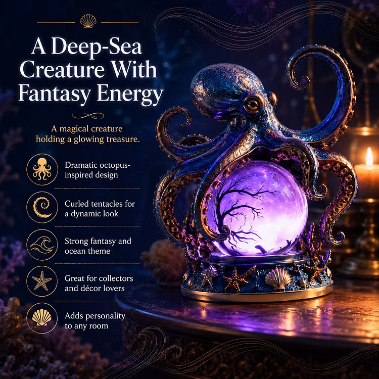 🐙 Deep Sea Octopus Crystal Ball Lamp – Glowing Ocean Fantasy Decor