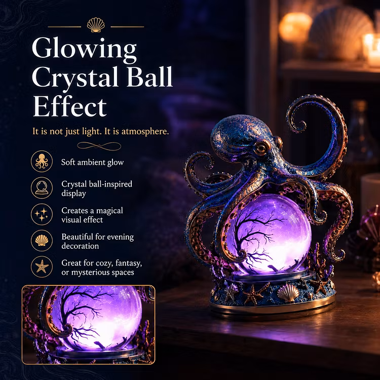 🐙 Deep Sea Octopus Crystal Ball Lamp – Glowing Ocean Fantasy Decor