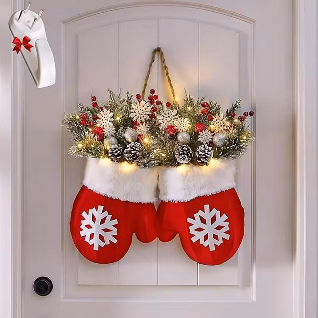 🎄 Christmas Glove Wreath – Lighted Holiday Decor for Door, Wall & Tree