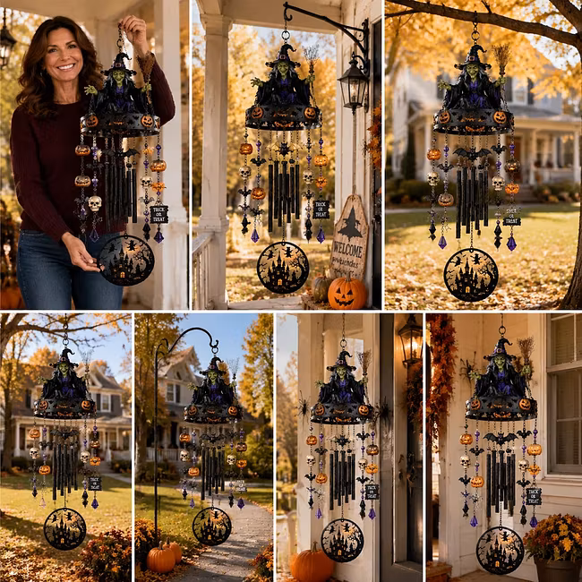 🧙‍♀️ Enchanted Witch Wind Chime – Hand-Painted Fall Centerpiece