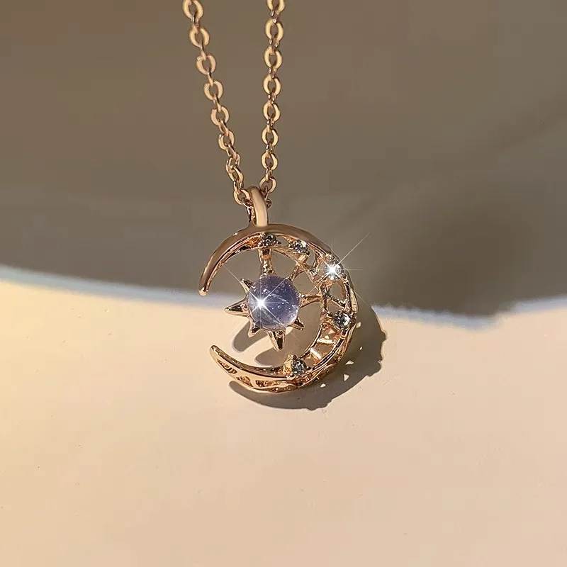 Exquisite Fashion Dream Star Sun Moon Moonlight Stone Necklace for Women Collar Chain Wedding Party Jewelry Gift  Wholesale