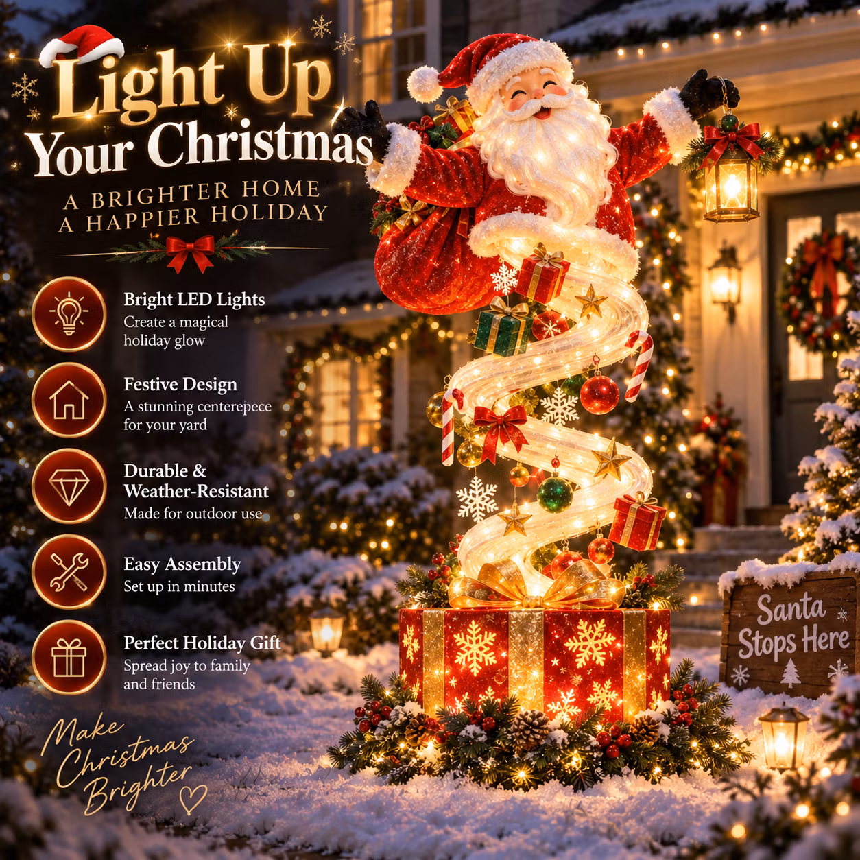 🎅 LIGHTED SANTA SPIRAL · 48 INCHES · OUTDOOR YARD DECORATION
