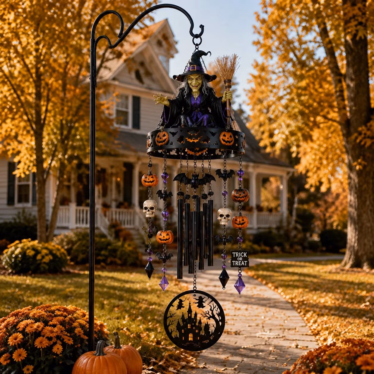 🧙‍♀️ Enchanted Witch Wind Chime – Hand-Painted Fall Centerpiece