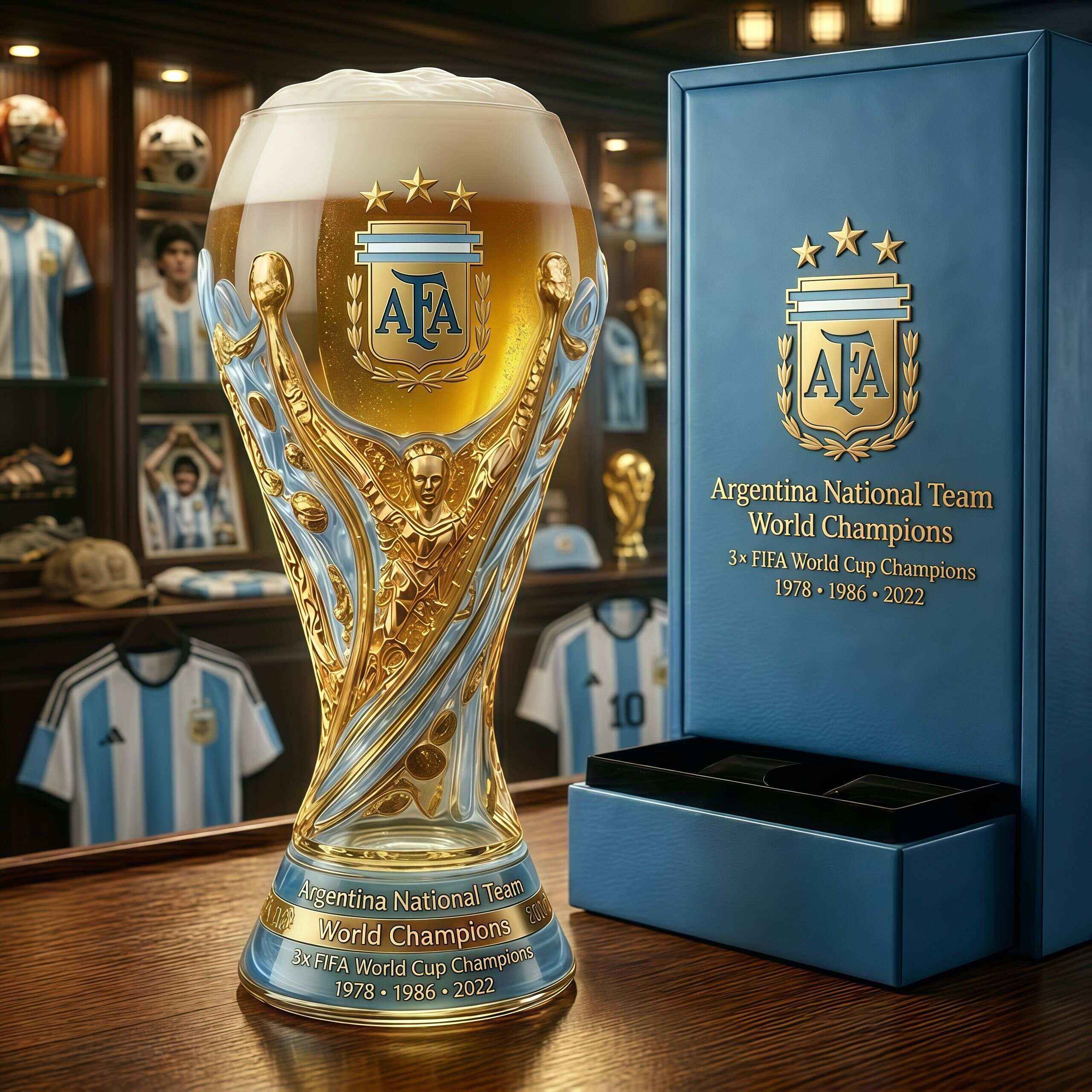 La Albiceleste Champion Glass – World Cup Trophy Drinkware ⚽🍺